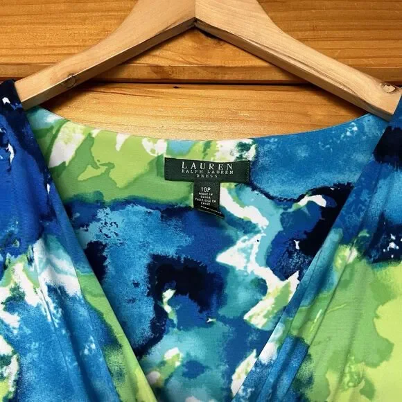 Lauren Ralph Lauren Floral V-Neck Sheath Dress, Ruched Waist Women's Size 10P - Picture 3 of 6